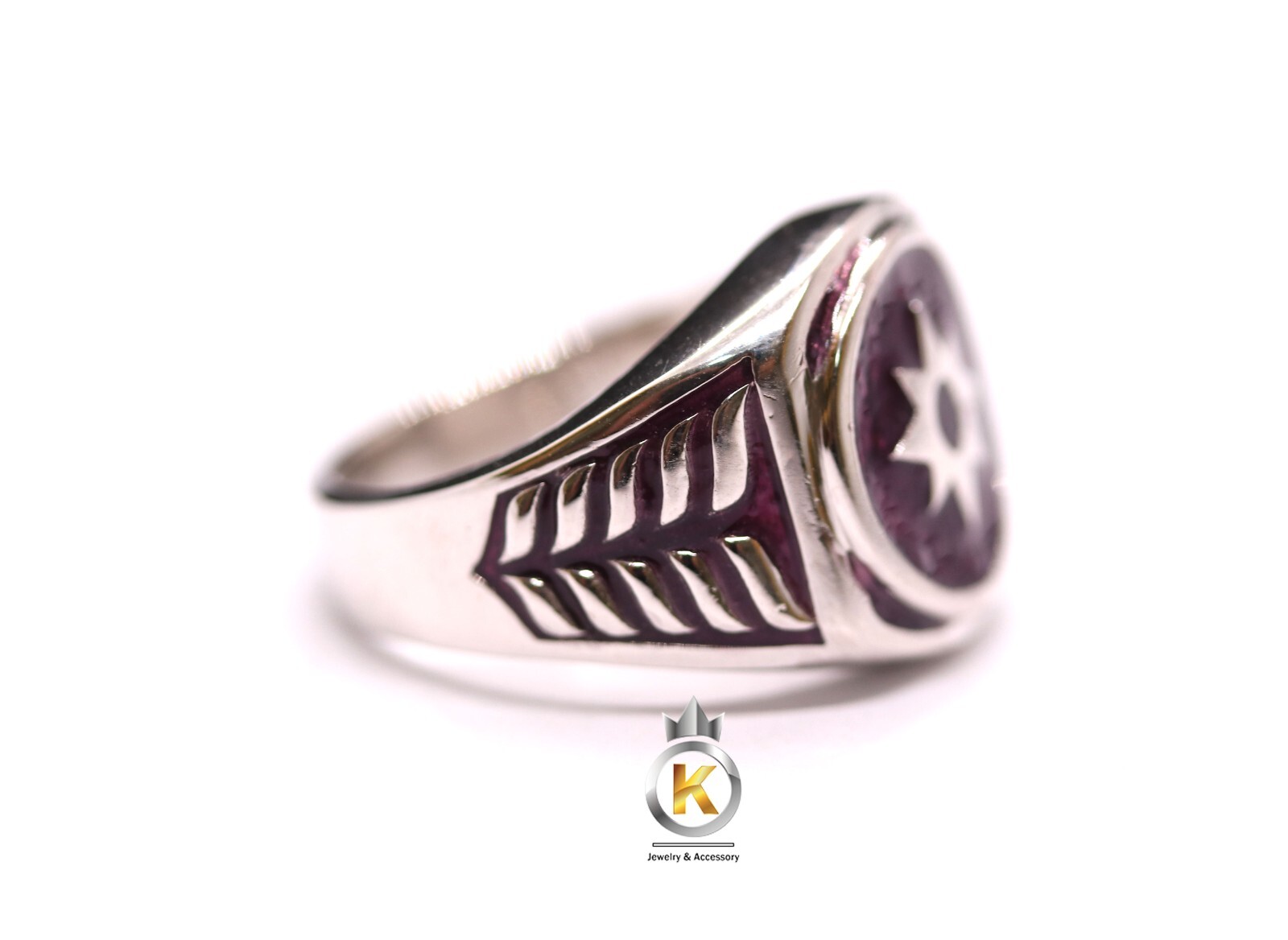Star Ring Star Sapphire Ring Silver 925 Purple Enamel Star Sapphire Lantern Ring