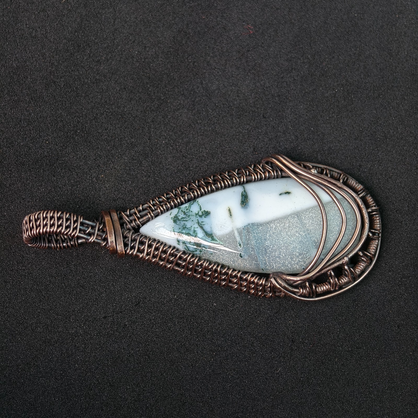 Copper Wire Wrapped Dendritic Opal Pendant, Handmade Gemstone Necklace