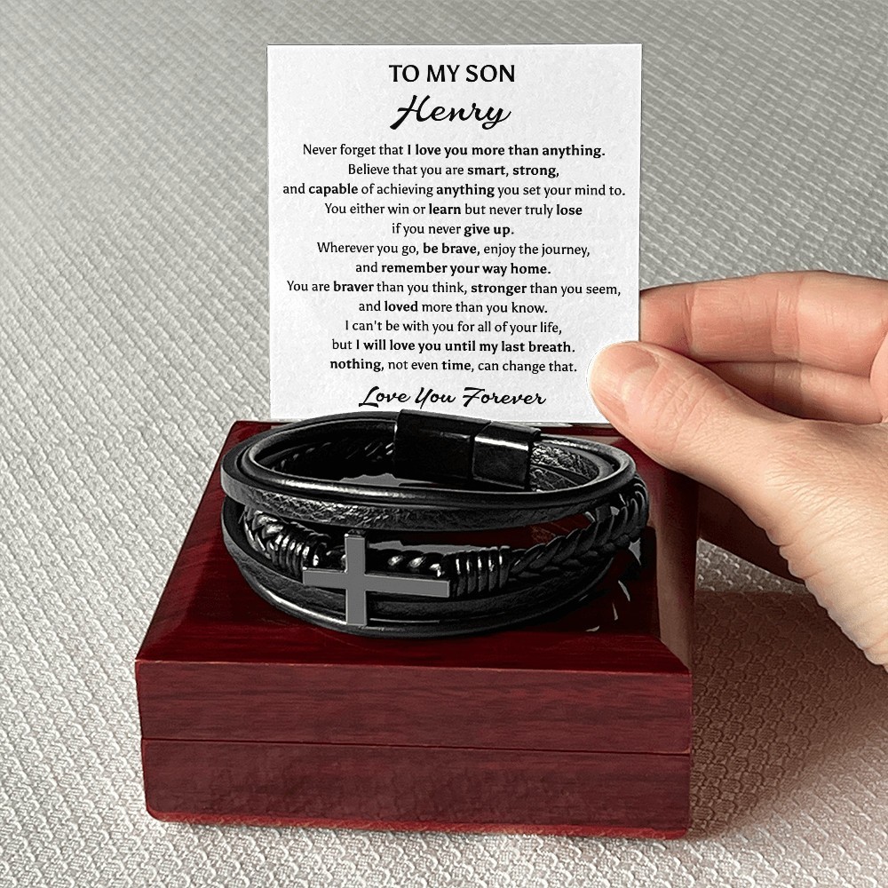 To My Son Cross Bracelet Christmas Birthday Graduation Gift for Teen Boys Men