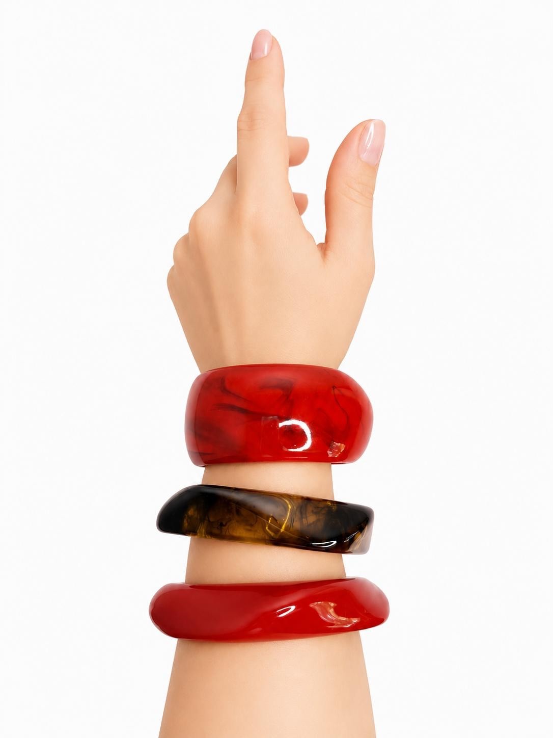 Red Bangle Bracelet Set – Chunky Stack, Bold Statement Bracelet Set, Y2K Fashion
