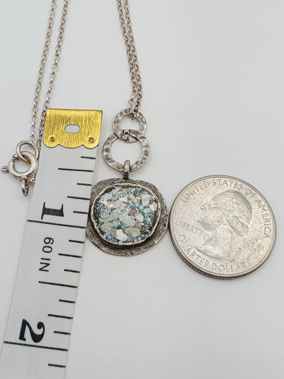 Sterling Silver ASCOPA 925 Pendant Necklace With Iridescent Roman Glass