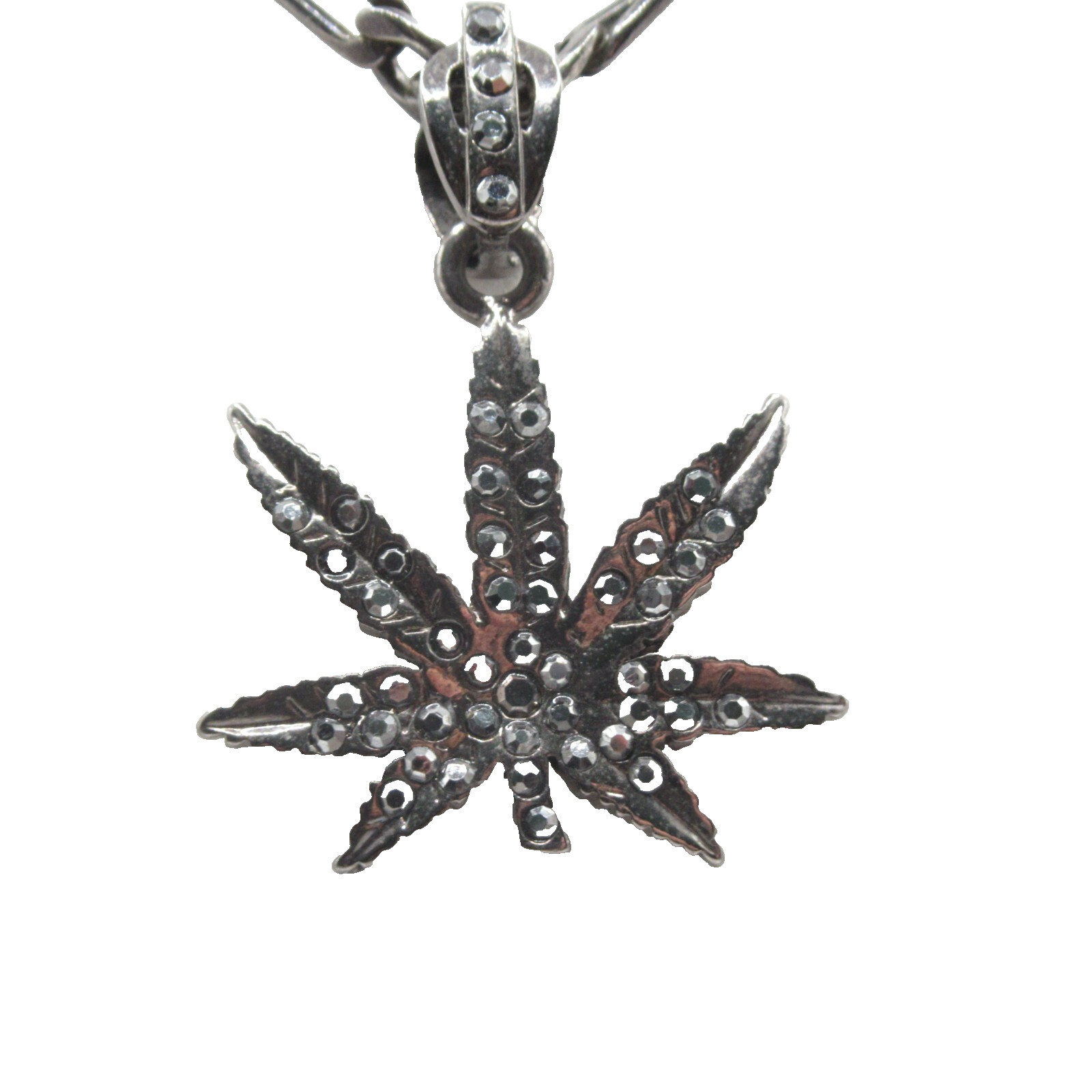 Cannabis Marijuana Pot Leaf Pendant Necklace Black Rhinestones Modern