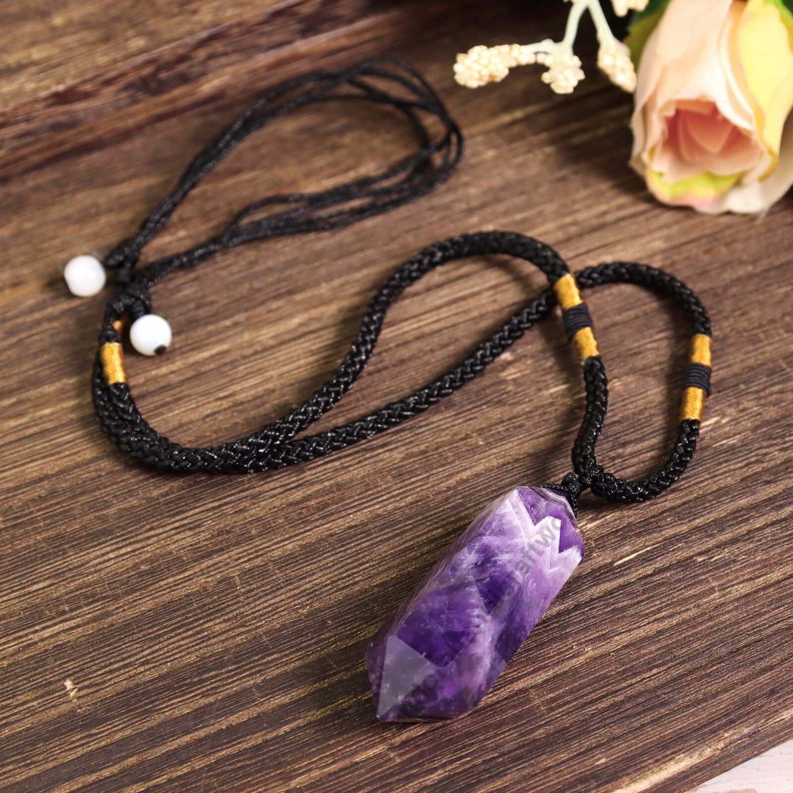 Chevron Amethyst Double Point Pendant Necklace Healing Protection Crystal Gifts
