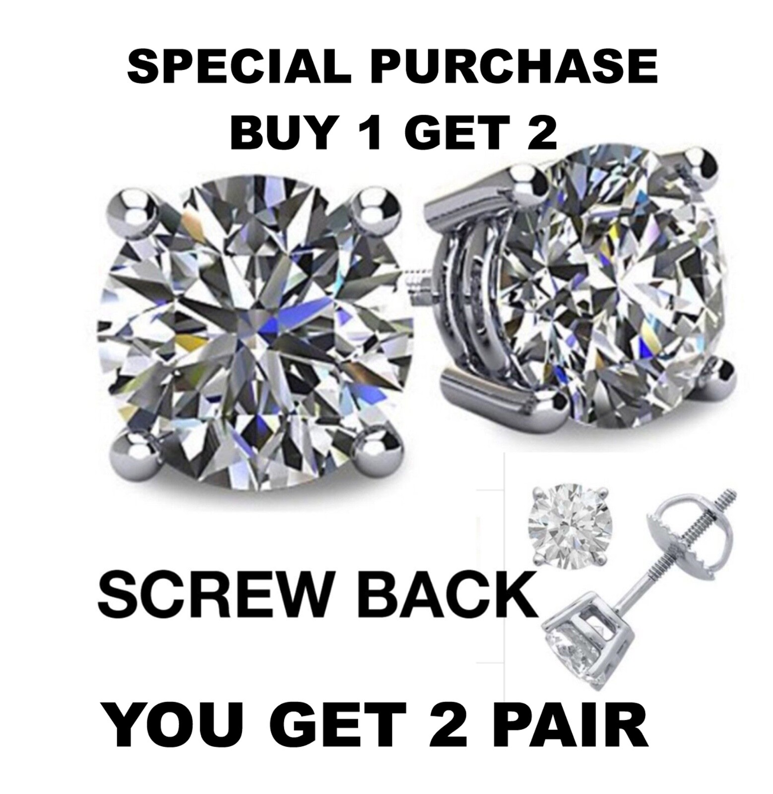 .50 Ct Round Cut Moissanite Stones 14K White Gold 4mm Stud Earrings Screw Back