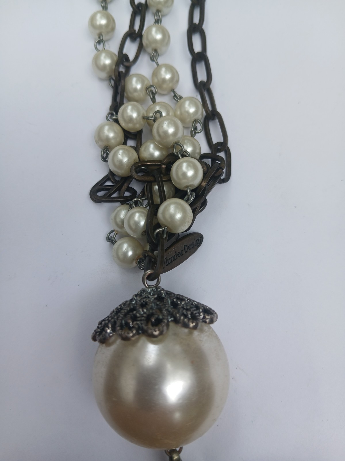 Vintage Designer Plunder detachable initial J pendant large pearl necklace