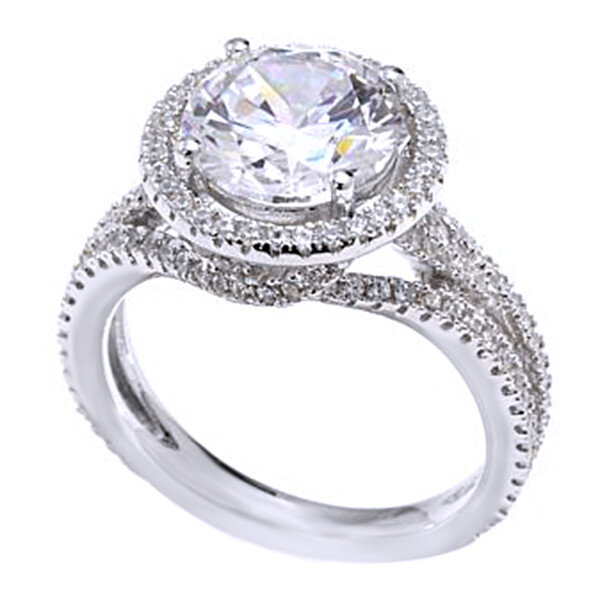 3.75 Ct Round Cut Simulated Diamond Engagement Bridal Ring in Sterling Silver