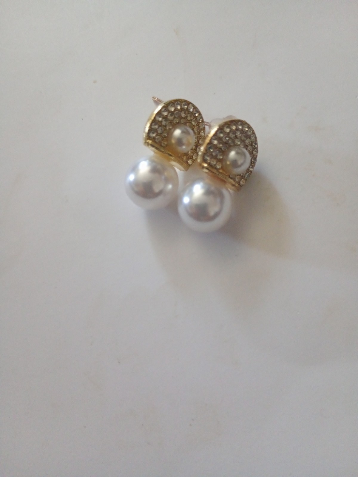 Glamorous Faux Pearl & Rhinestone Decor Stud Earrings For Women Girl Gold Color
