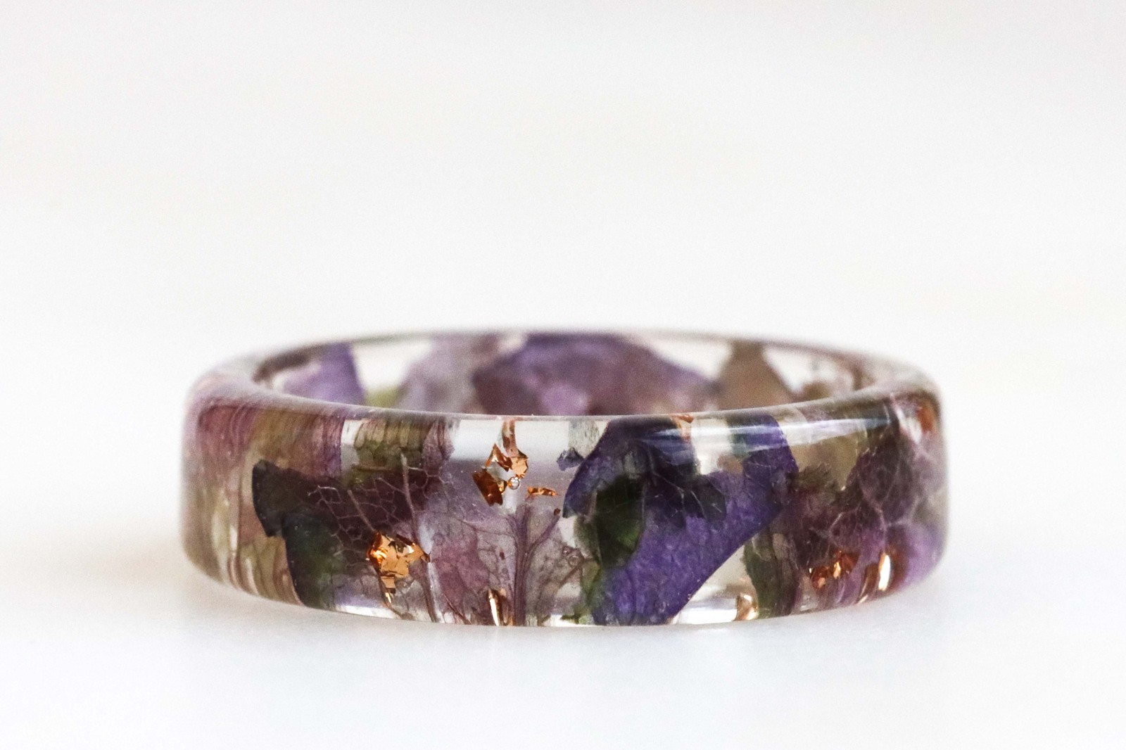 Purple Hydrangea Resin Ring, Pressed Flower Ring, Botanical Band Handmade