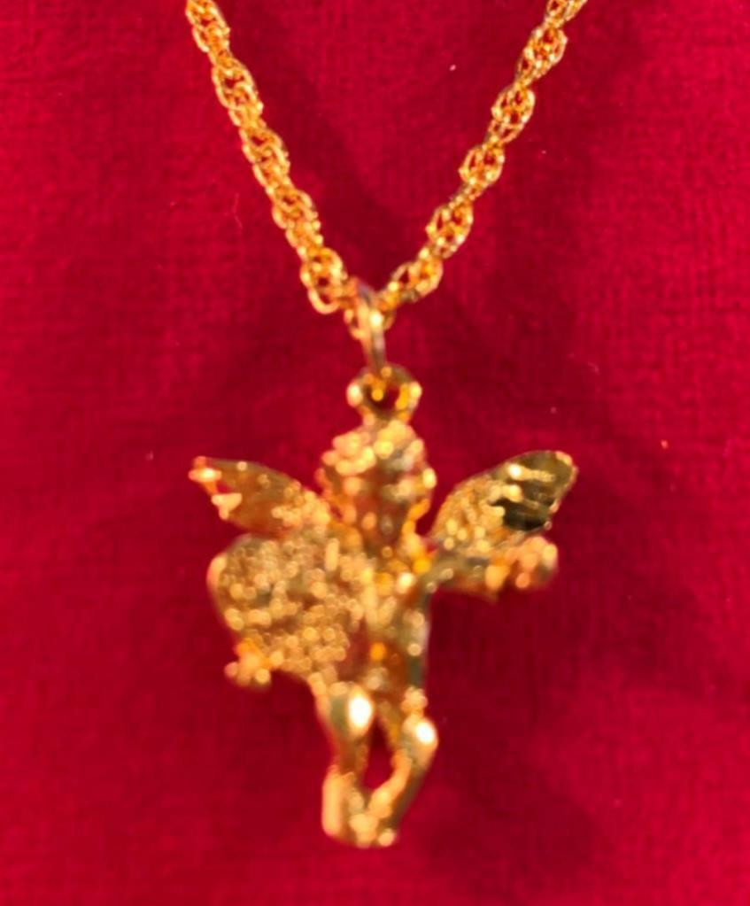 14 KT GOLD PLATED ALMOST 1 INCH LOVE ANGEL CHARM PENDANT-USA SELLER