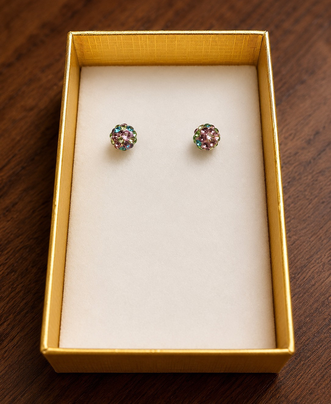 925 Sterling Silver Stamped Pink AB Rhinestone Disco Ball Stud Earrings Sparkly