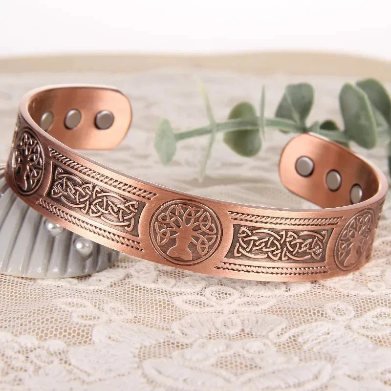 Magnetic Copper Tree of Life Bracelet Pain Relief Energy Balance Cuff Bangle