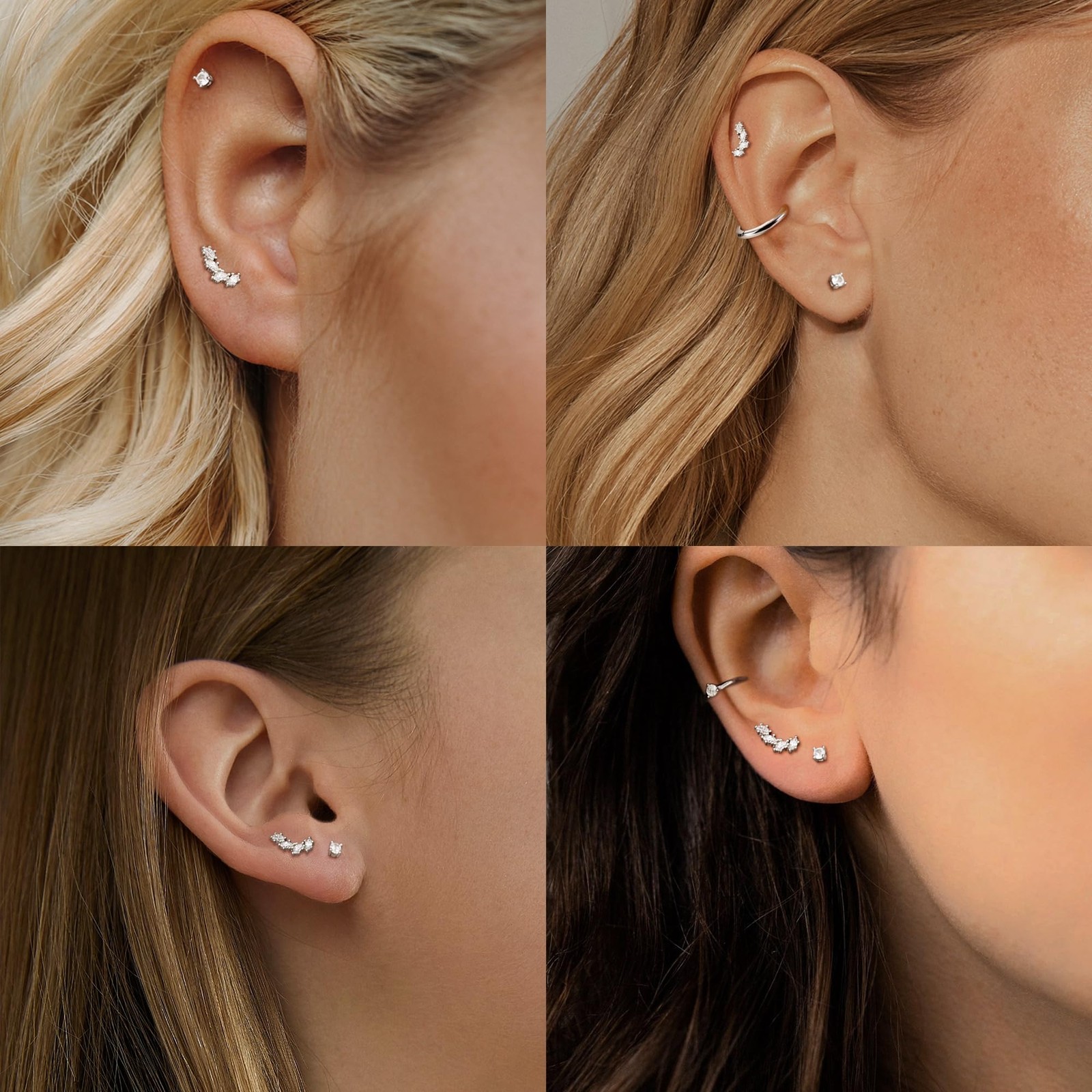 2 Pairs 925 Sterling Silver Flat Back Earrings for Women Dainty Gold CZ Flatb…