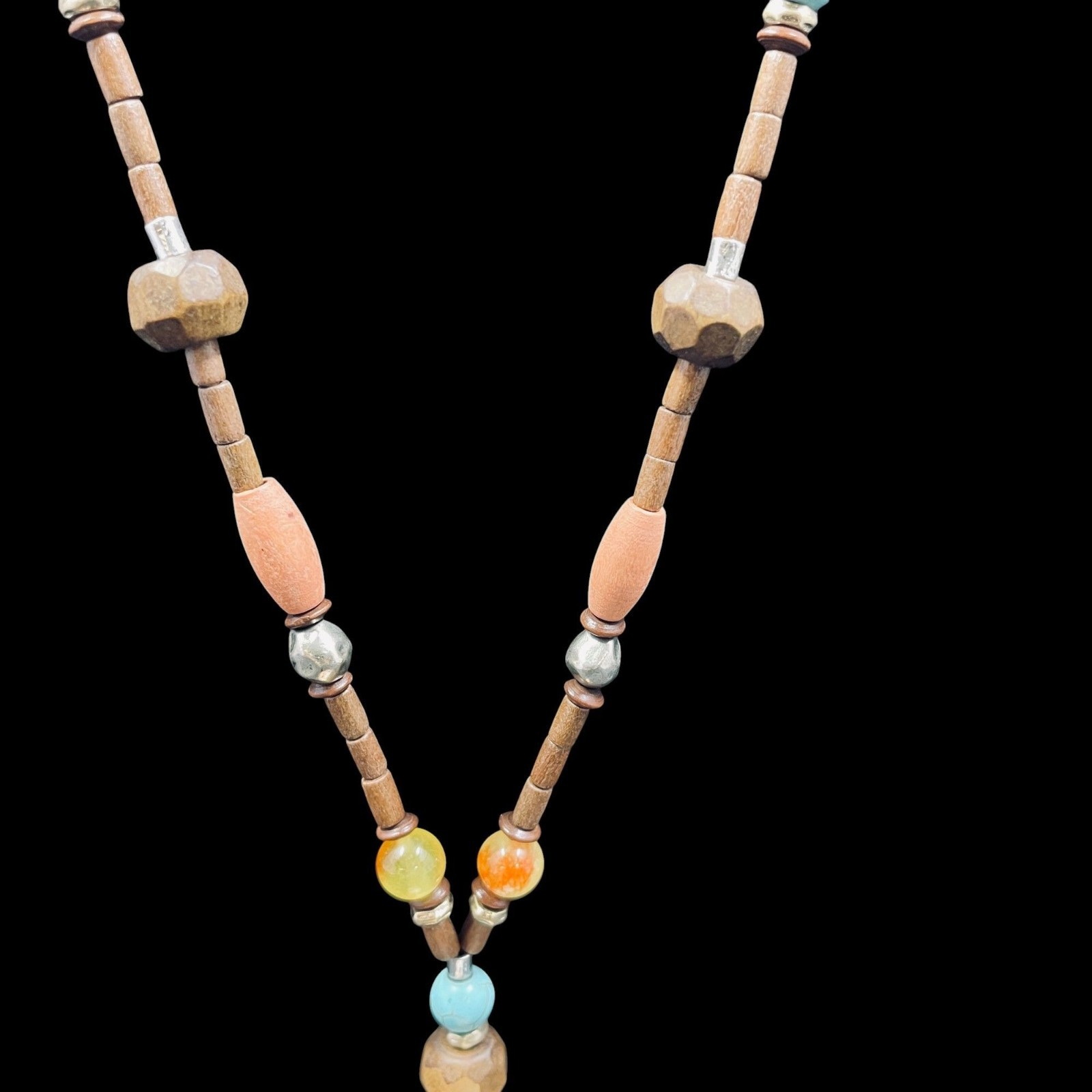 Boho Handmade Beaded Necklace With Orange White Jasper Teardrop Pendant 34 – 44″