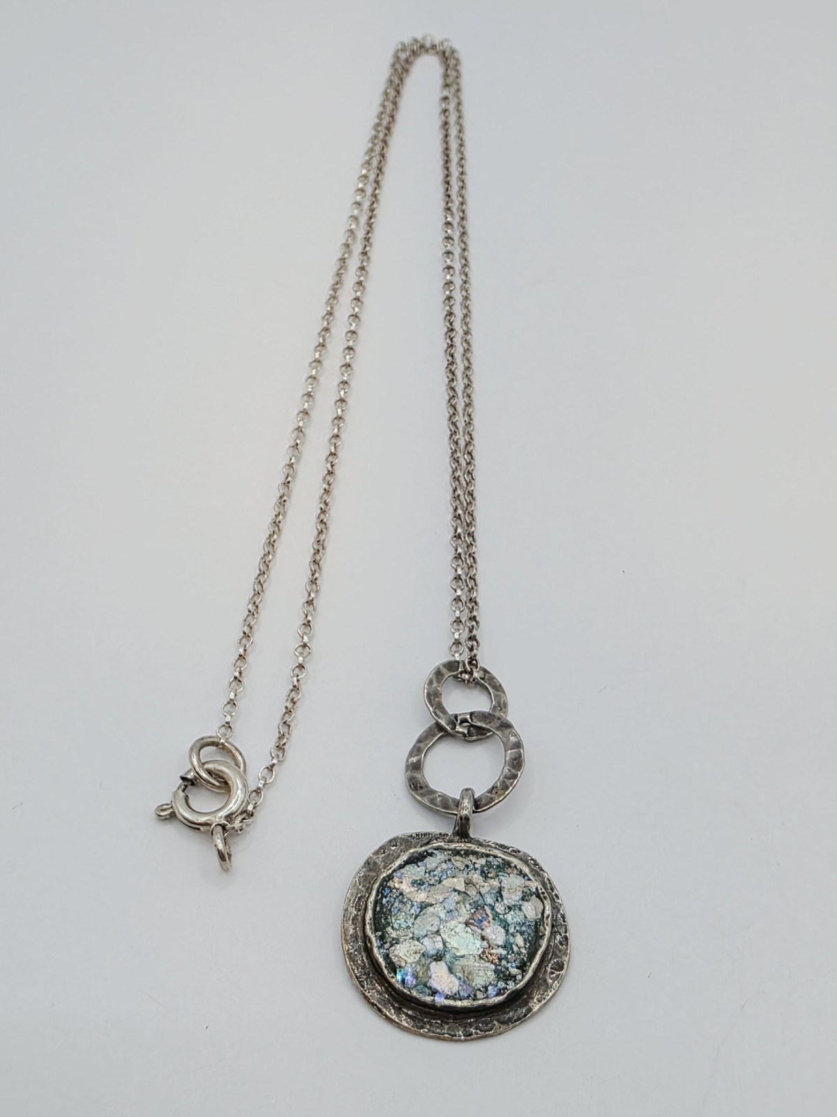 Sterling Silver ASCOPA 925 Pendant Necklace With Iridescent Roman Glass