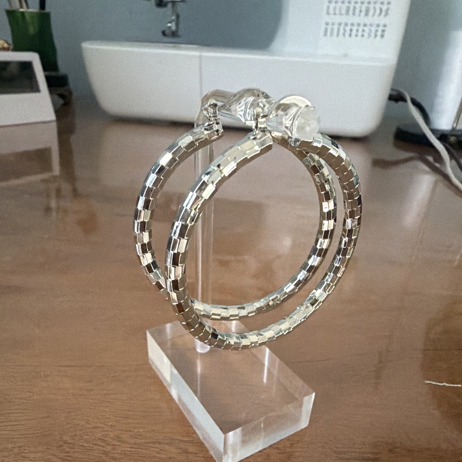 Gold & Silver Tone Textured Hinged Hoop Earrings Set Round No Stone