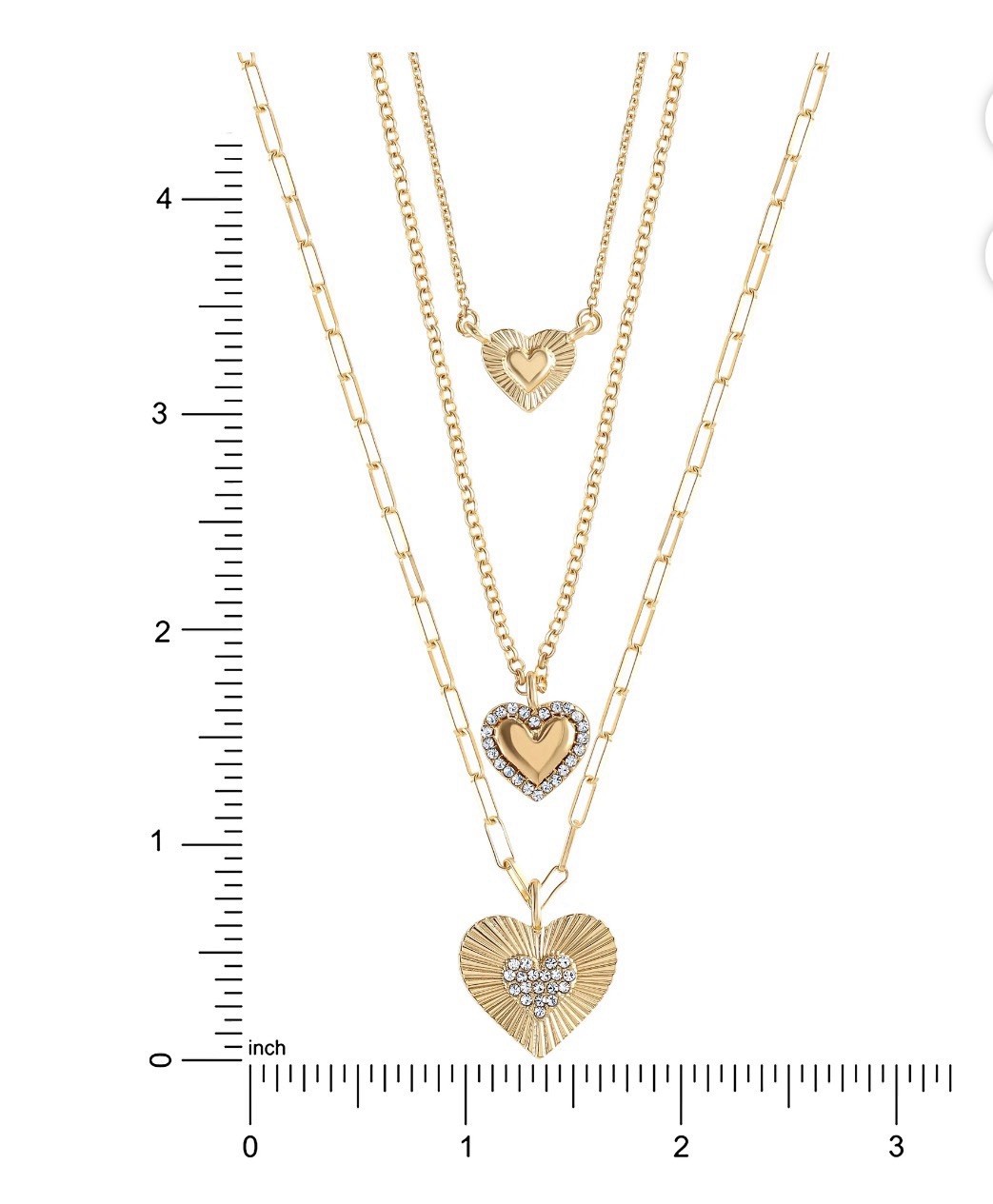 Jessica Simpson Layered Chain Necklace Gold Crystal Heart Charm Pendant 19-24in