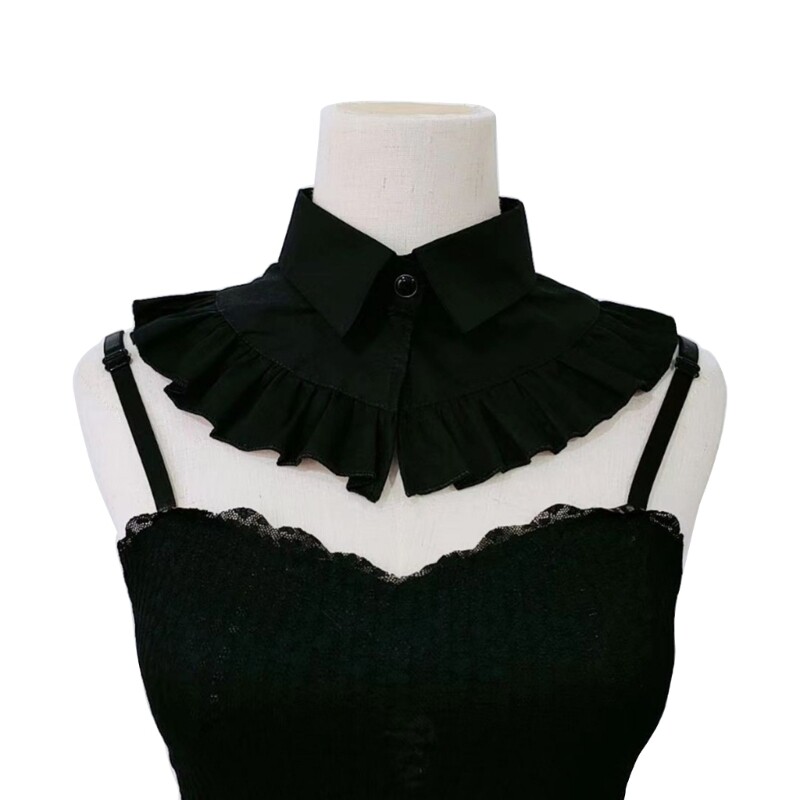 Women Elegant Ruffle Trim Lapel False Collar Button Front Blouses Half Shirt