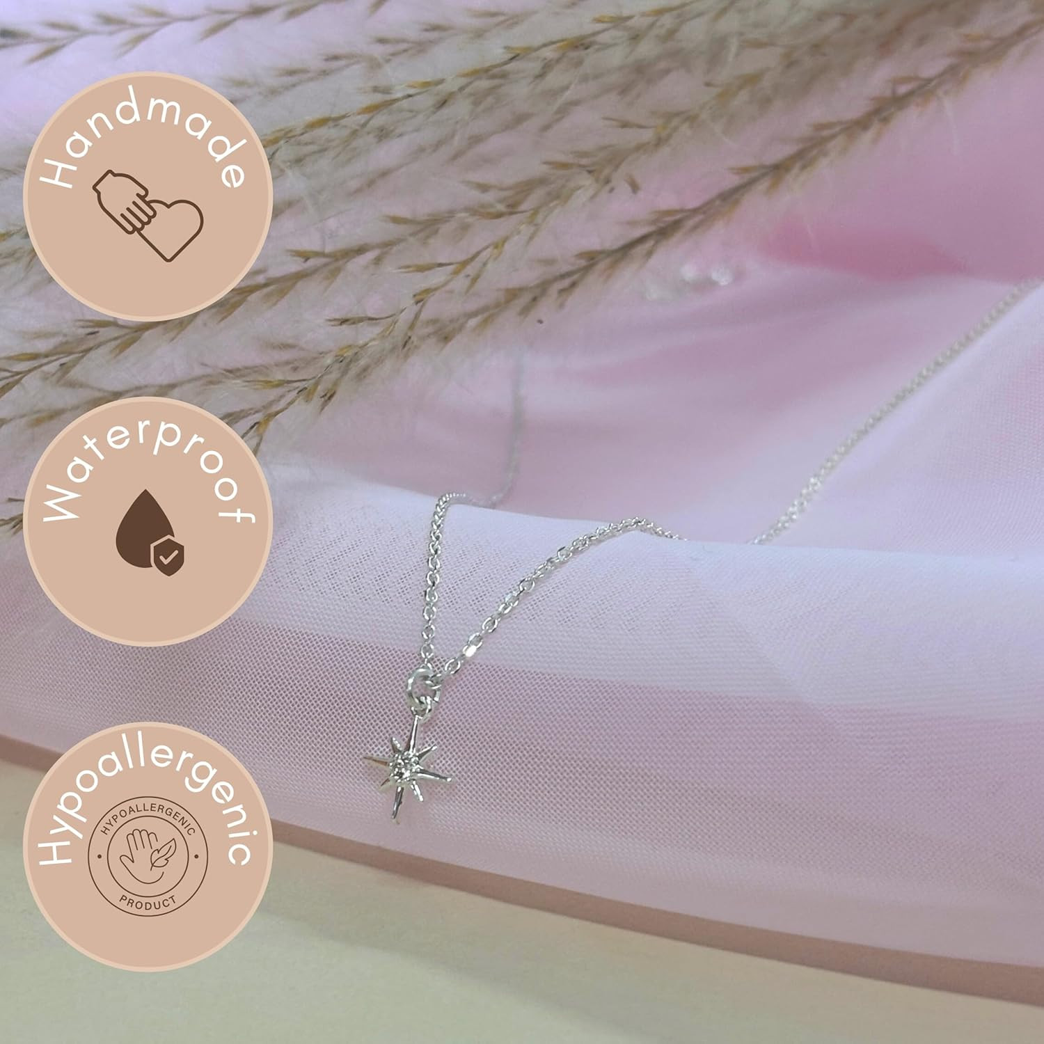 Star Necklace, Tiny Cubic Zirconia North-Star Pendant, 925 Sterling Silver Chain