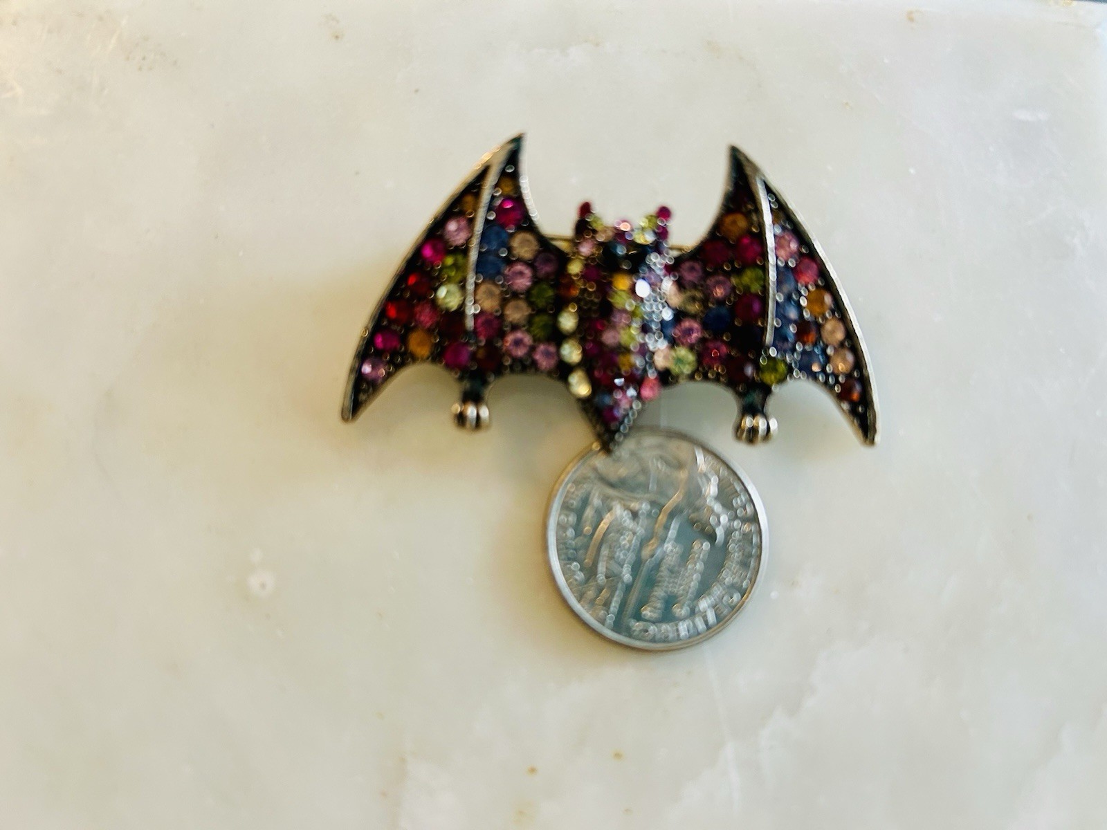 Rhinestone Bat Brooch, Multicolored All Occasion, New