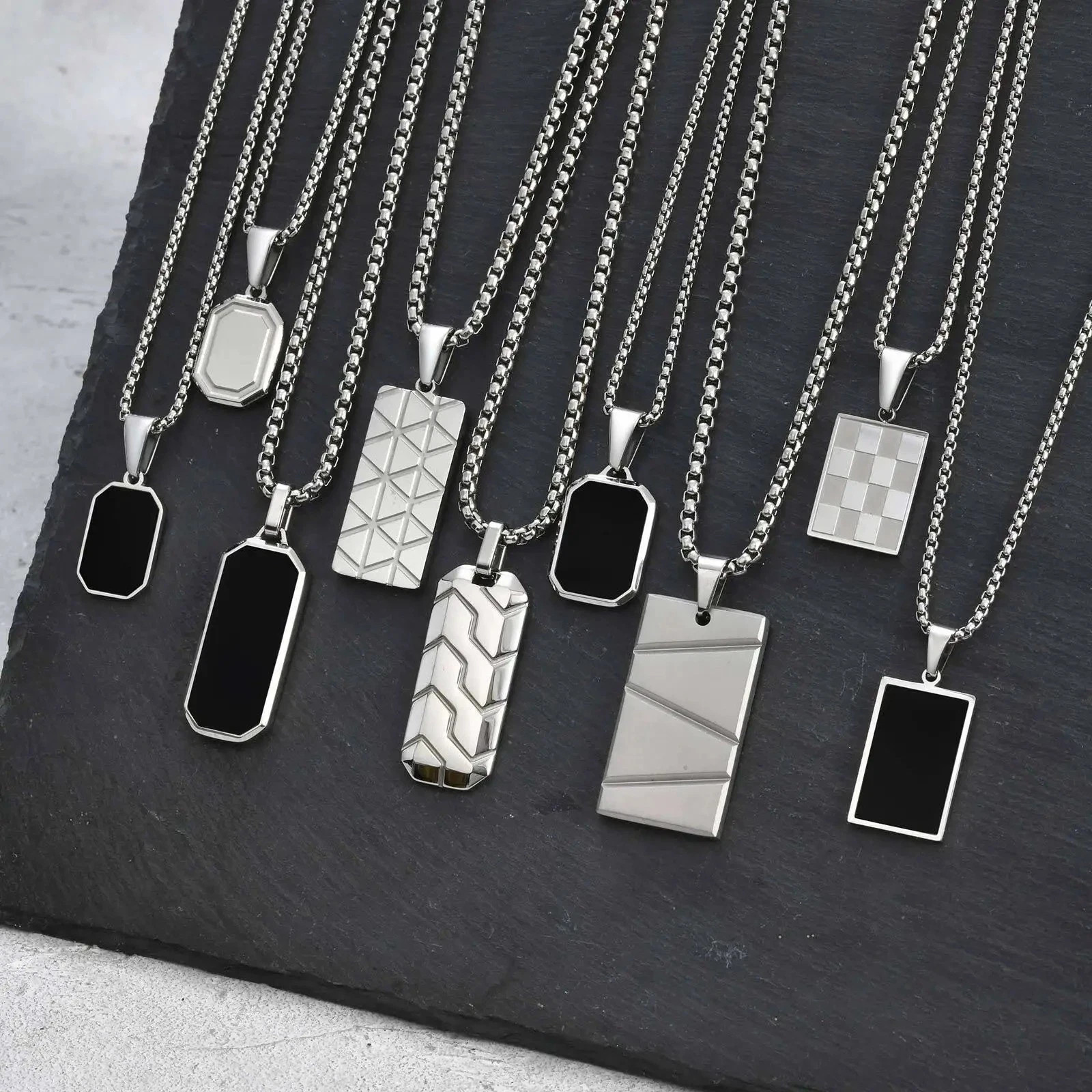 Vnox Small Dog Tag Pendant Necklace for Men Boys Stainless Steel Box Chain Gift