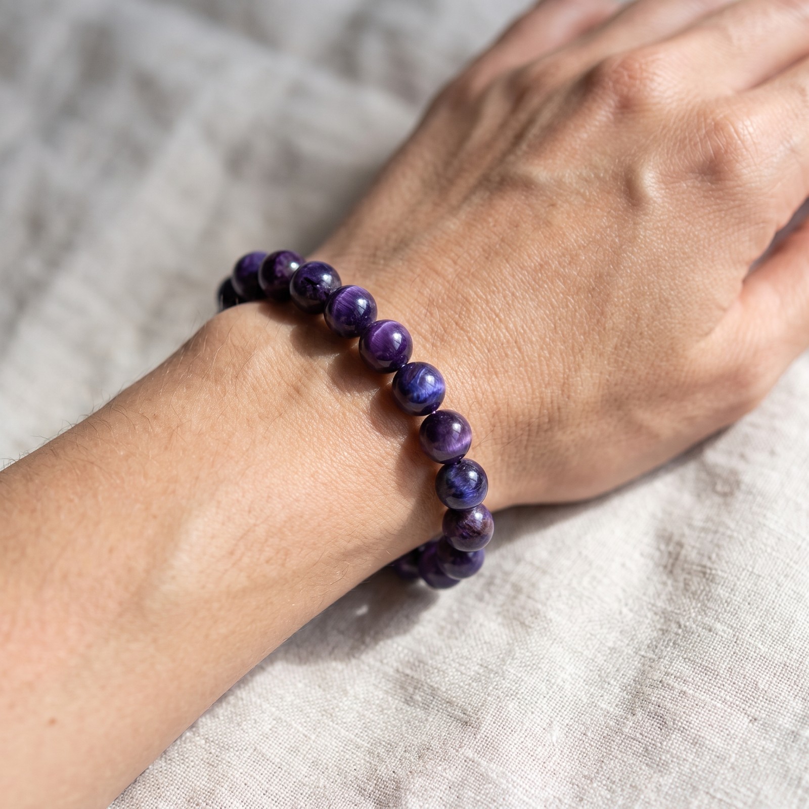 Genuine Sugilite Beaded Bracelet Natural Stone Smooth Round Stretch Boho 8mm