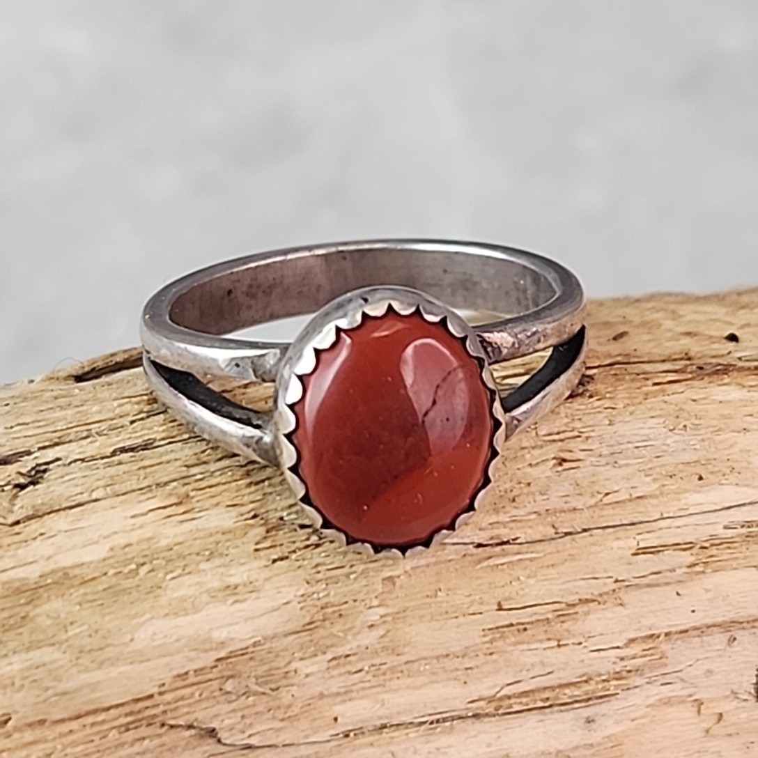 Stone Ring Sterling Silver Handmade Signed Crescent Moon Small 5