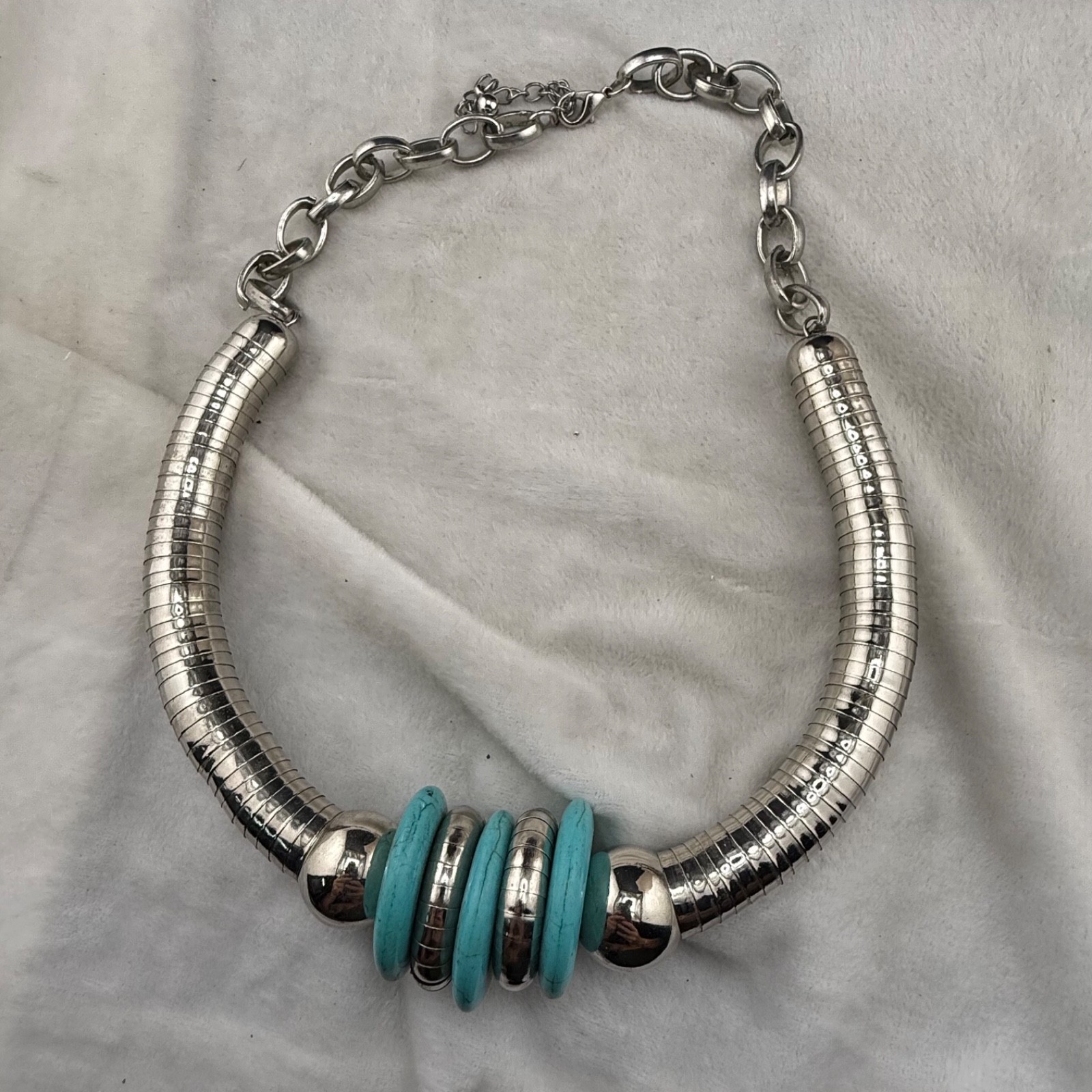 Western Necklace Tube Chunky Silver Tone Y2K 22”