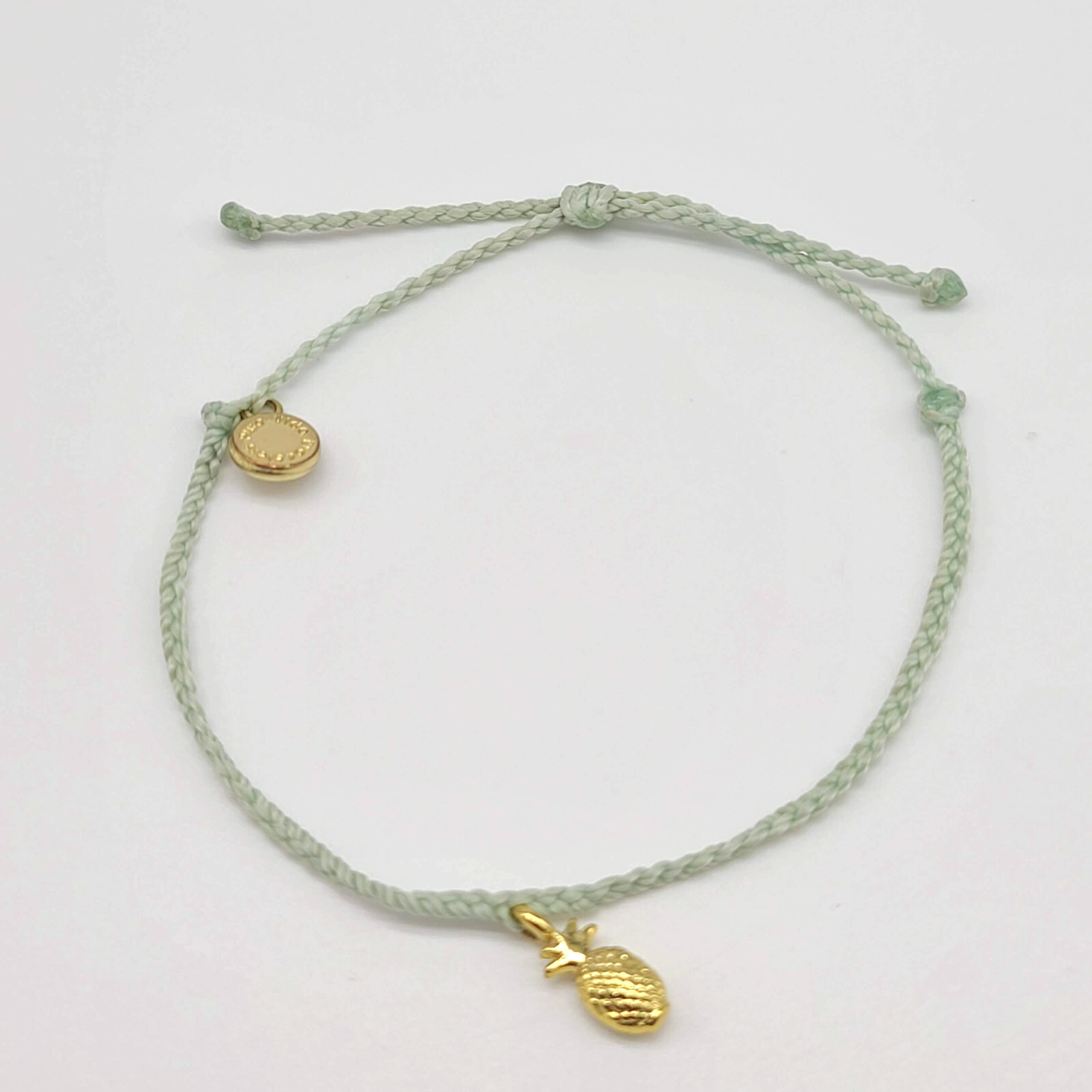 Pura Vida Sea Foam Pineapple Charm Bracelet – Gold P Tag – Adjustable