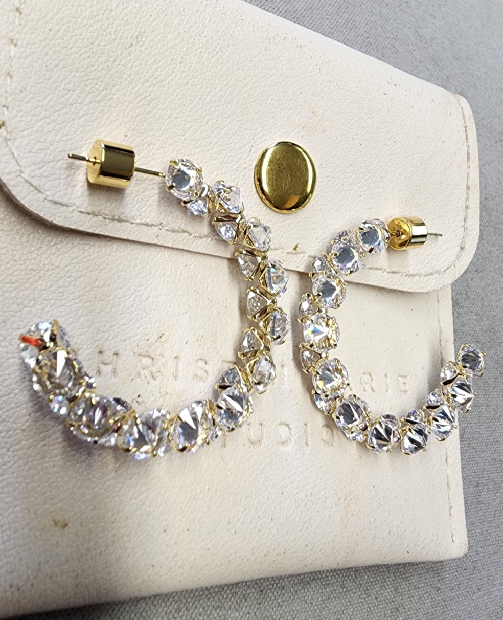 Christin Marie Studio 18K Gold Plated Crystal Hoop Earrings 33mm