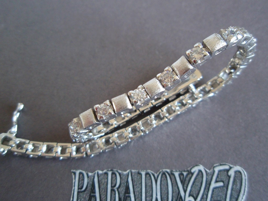 GORGEOUS Sterling Silver 925 White CZ Tennis Square Links Bracelet ~ 7 in