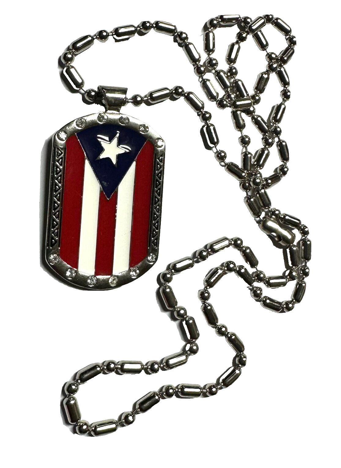 PUERTO RICO FLAG Dog Tag Necklace Pendant With 20” SilVER Chain