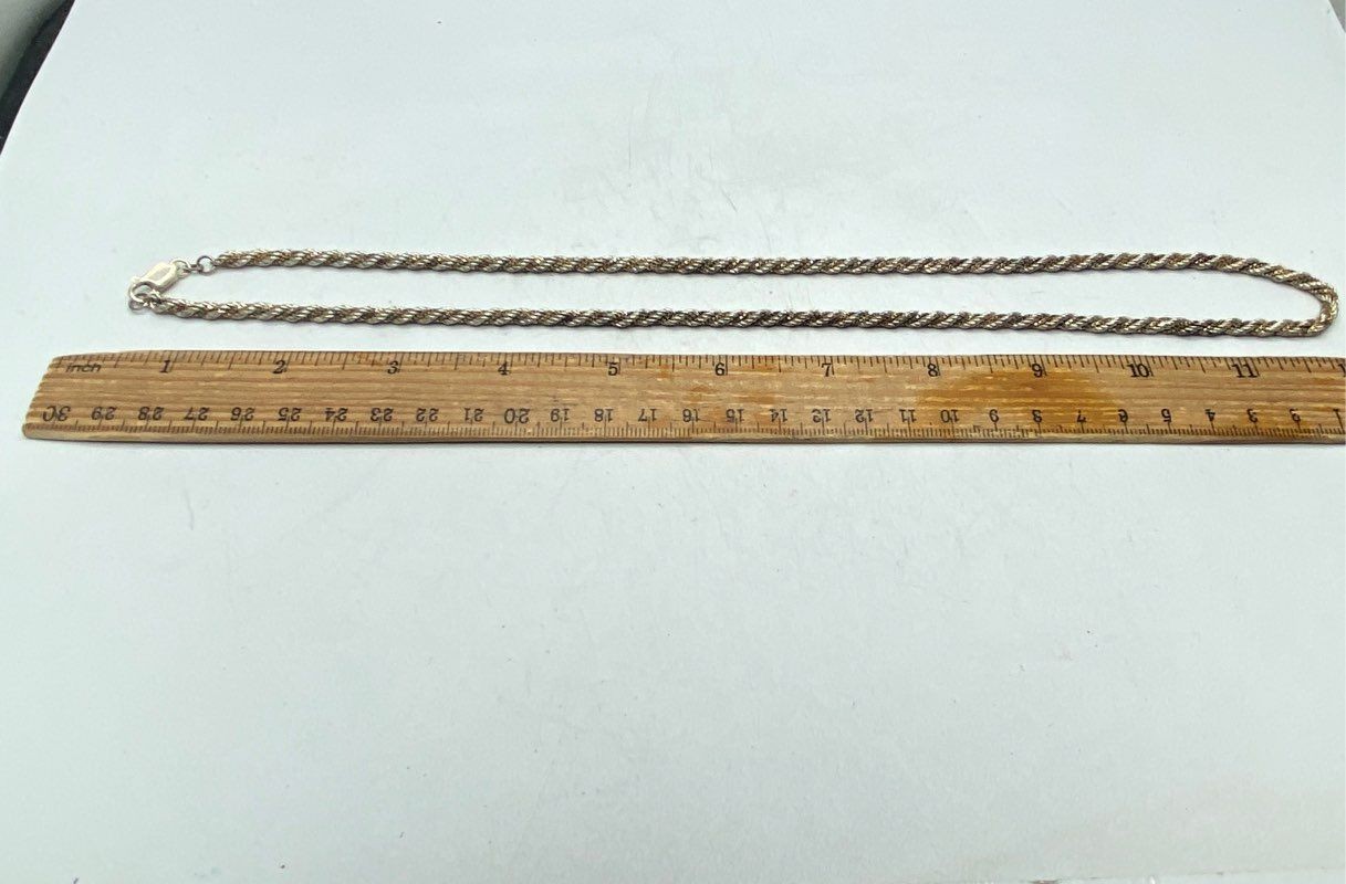 Sterling Silver 925 Two-Tone Gold Vermeil Rope Chain Necklace 24″ 3.5mm 22.3g