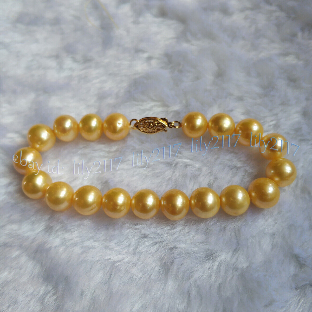 9-10mm Real Natural South Sea Round Gold Pearl Bracelet 7.5-8 inch 14k clasp