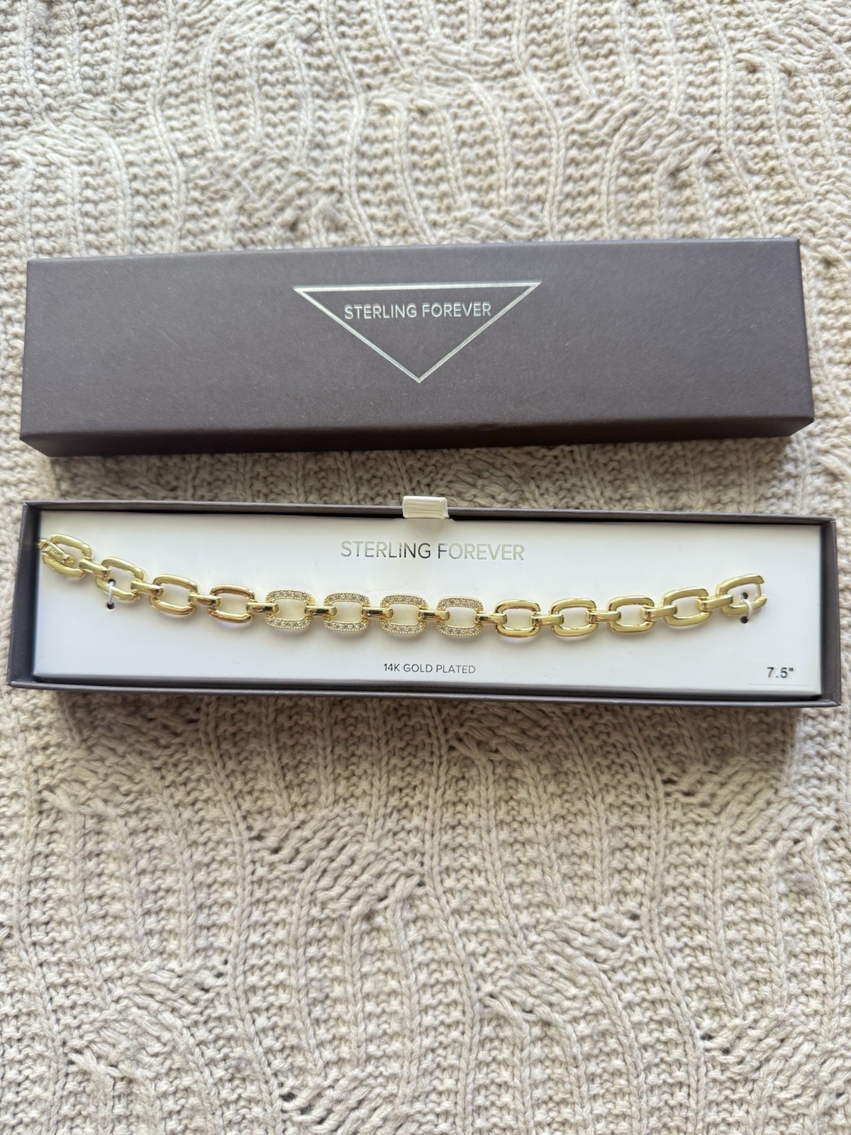 Sterling Forever 14K gold plated bracelet features pavé-set cz stones/ size 7,5