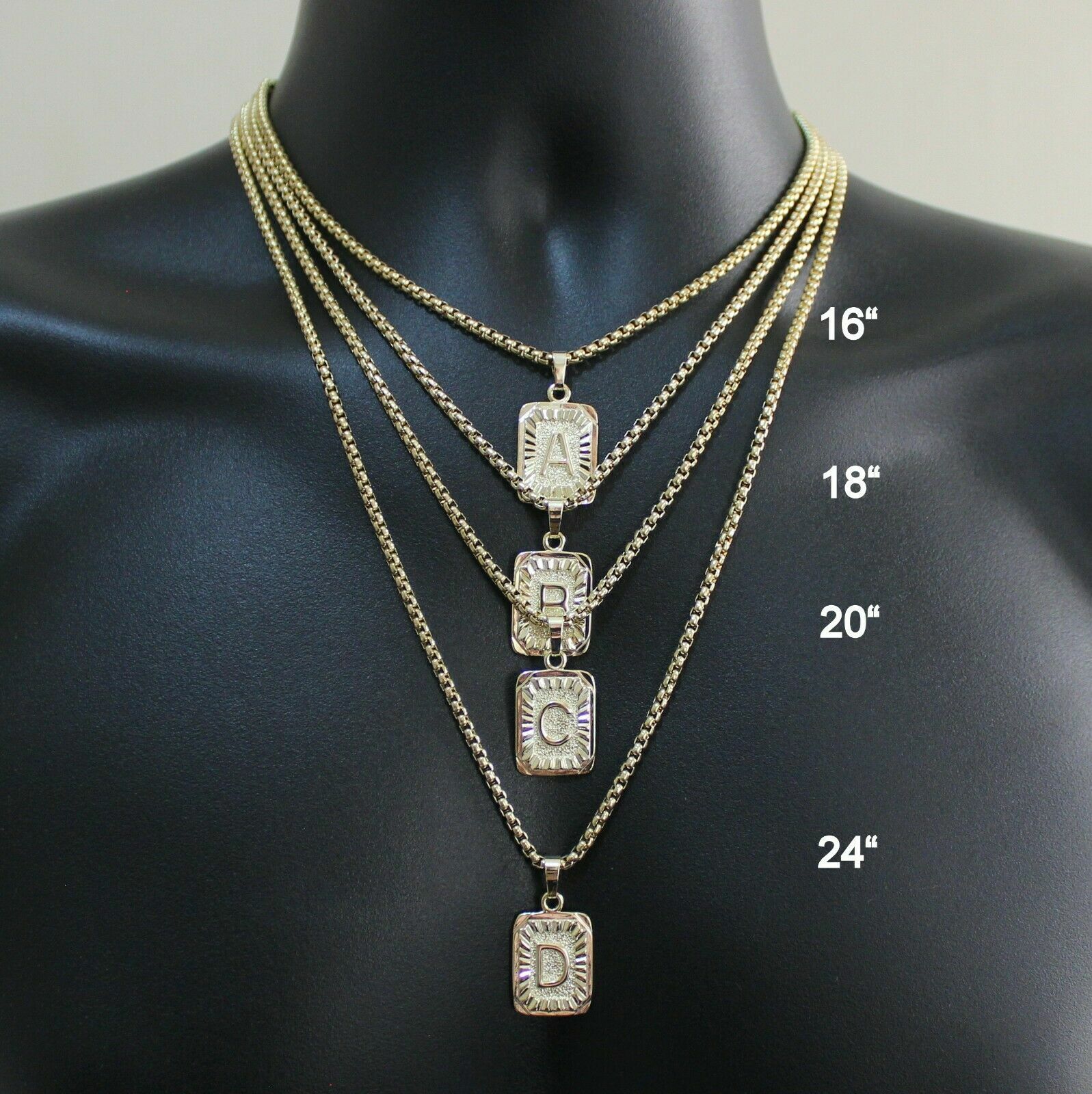 Yellow Gold Plated Stainless Steel Initial Letter A-Z Pendant Necklace Box Chain