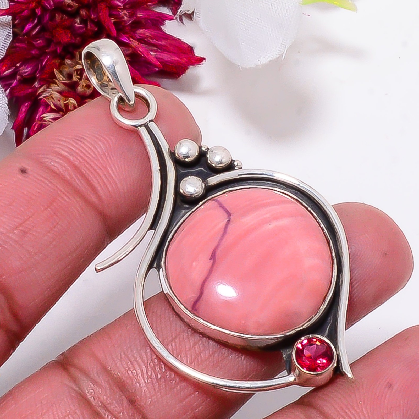 Pink Opal, Pink Tourmaline 925 Sterling Silver Pendant 2.26″ Sk2, Christmas Gift
