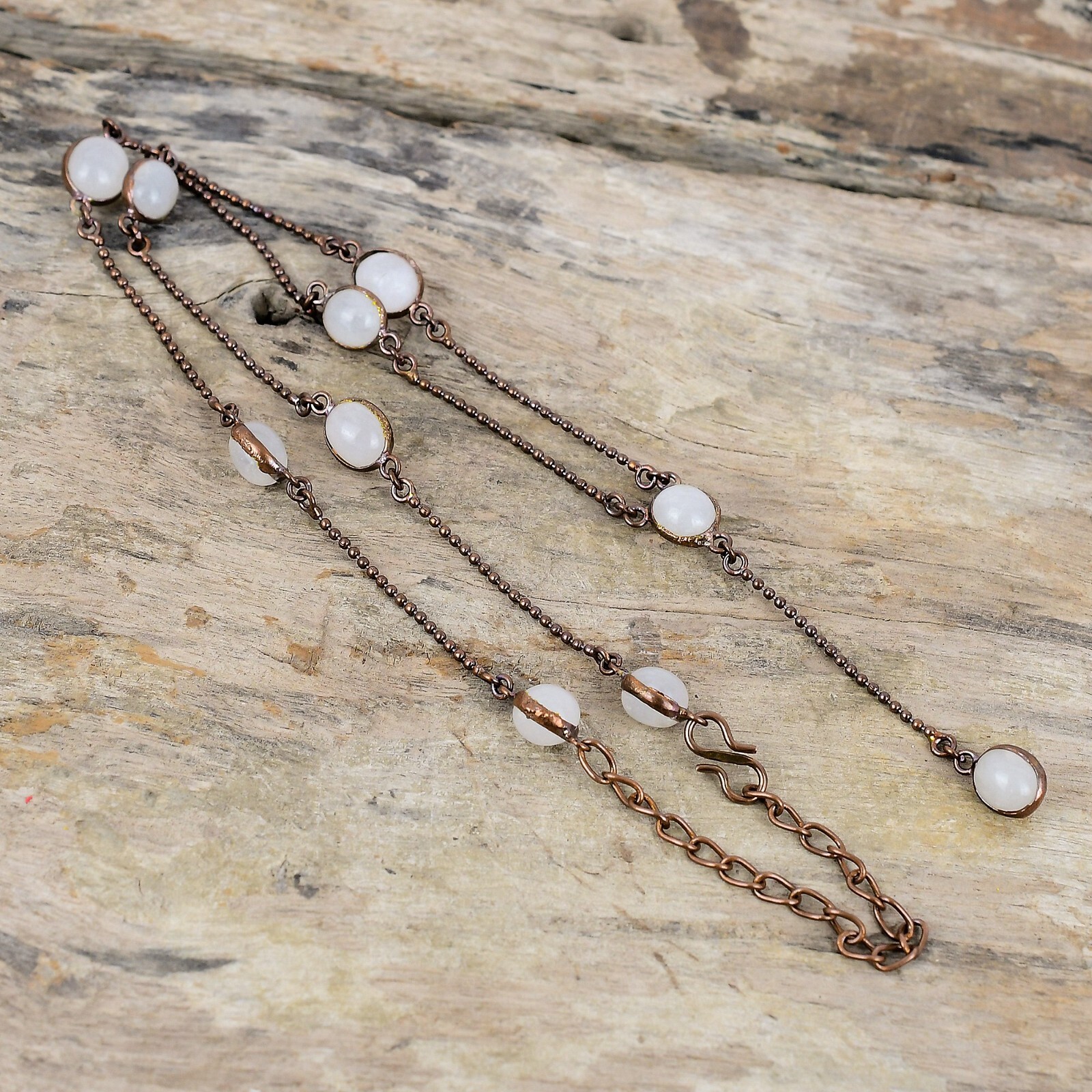 Gift For Her Copper Rainbow Moonstone Electroformed Adjustable Necklace 18.0″