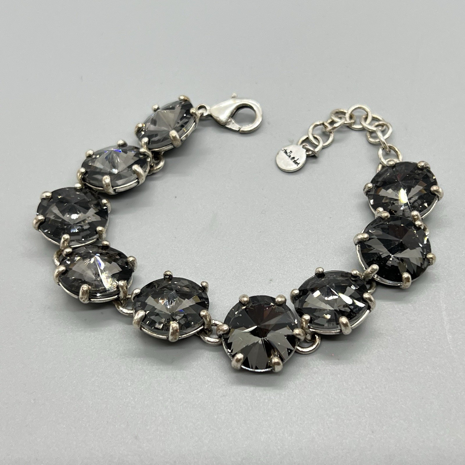 Stella Dot Gray Glass Crystal Bracelet Silver Tone Statement Link Adjustable