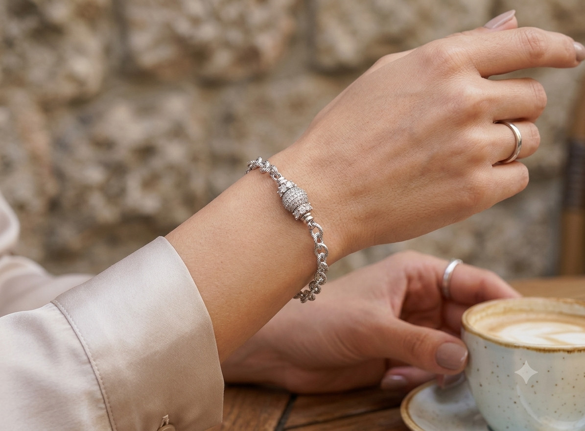Textured Chain Bracelet for European Charms, Dangles & Lockets