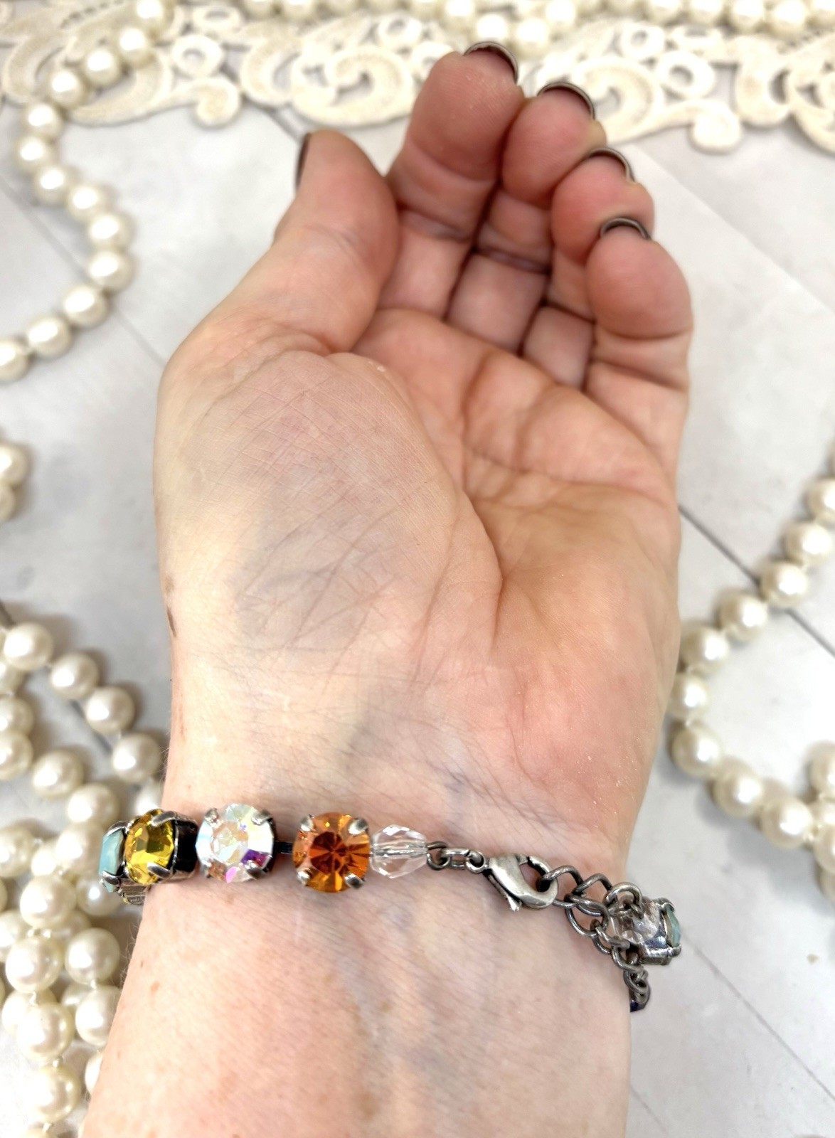 Silver Plated Bright RAINBOW Cup Chain Bracelet made with Mint Green Crystals