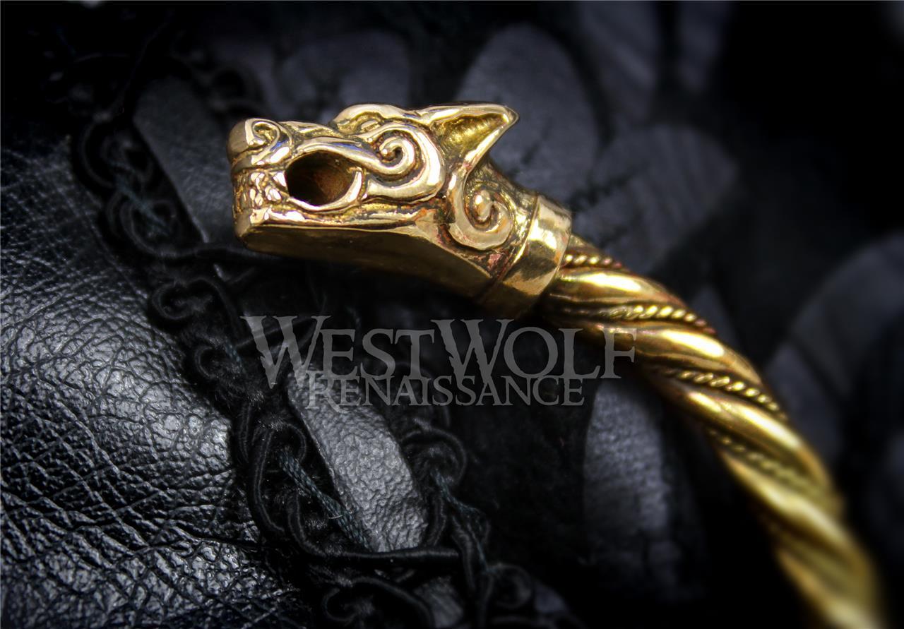 Viking Fenrir Wolf Bracelet/Torc/Torque — Norse/Medieval/Jewelry/Skyrim/Gold