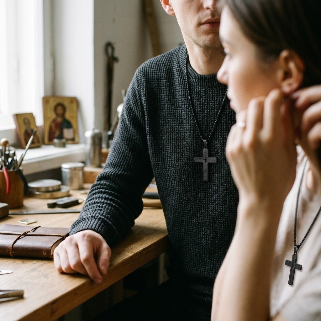 Unisex Stainless Steel Engraved Cross Pendant Faith Religious Wearable Necklace