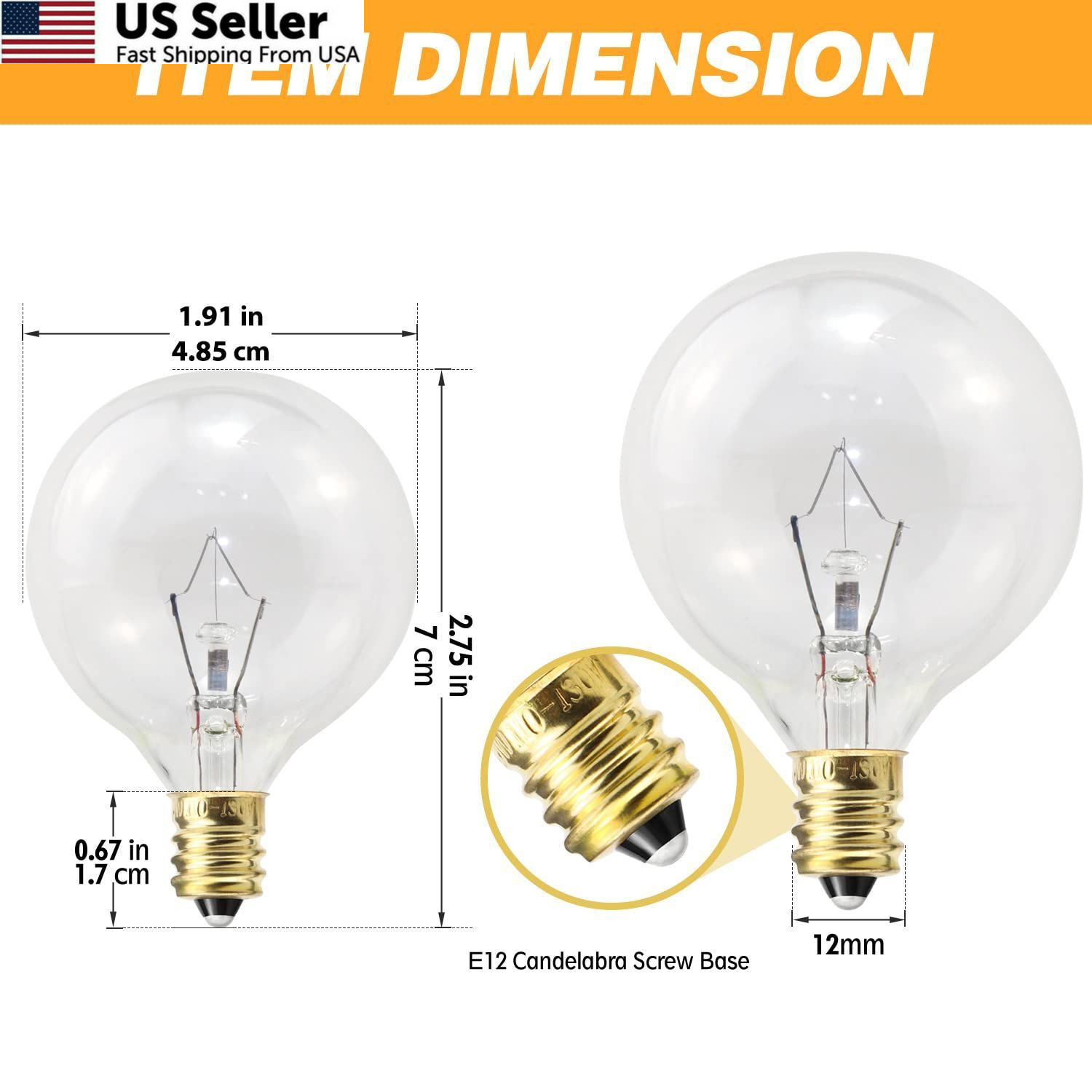 ETwinCoo Wax Warmer Light Bulbs, G50 25 Watt for 6 Count (Pack of 1), Clear