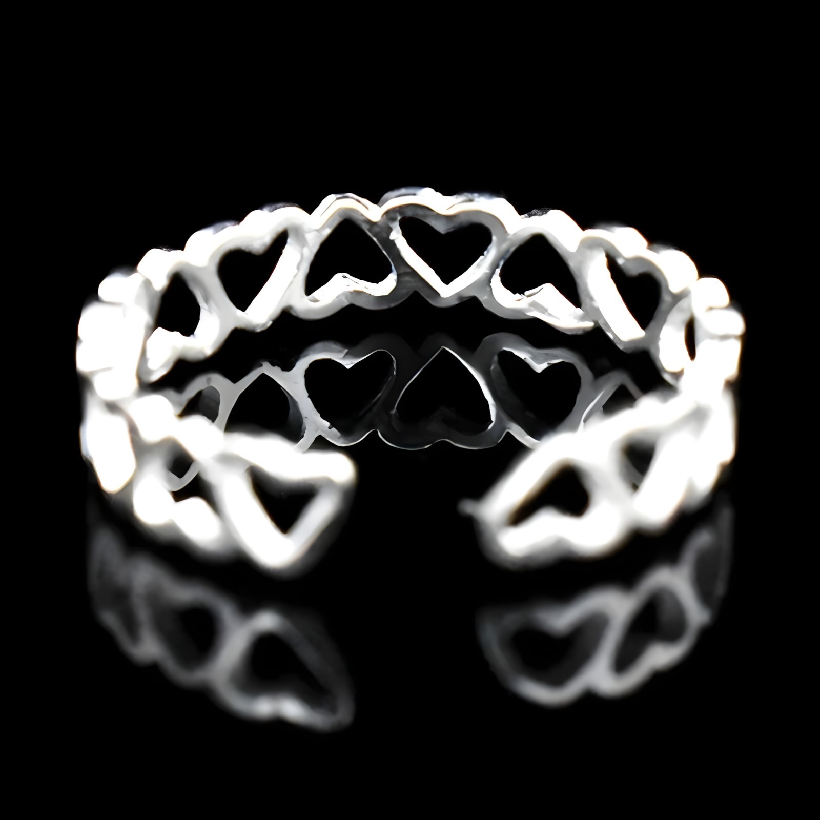 Unified Jewellery Sterling Silver Heart Ring(Adjustable)Open Heart Band Ring 389