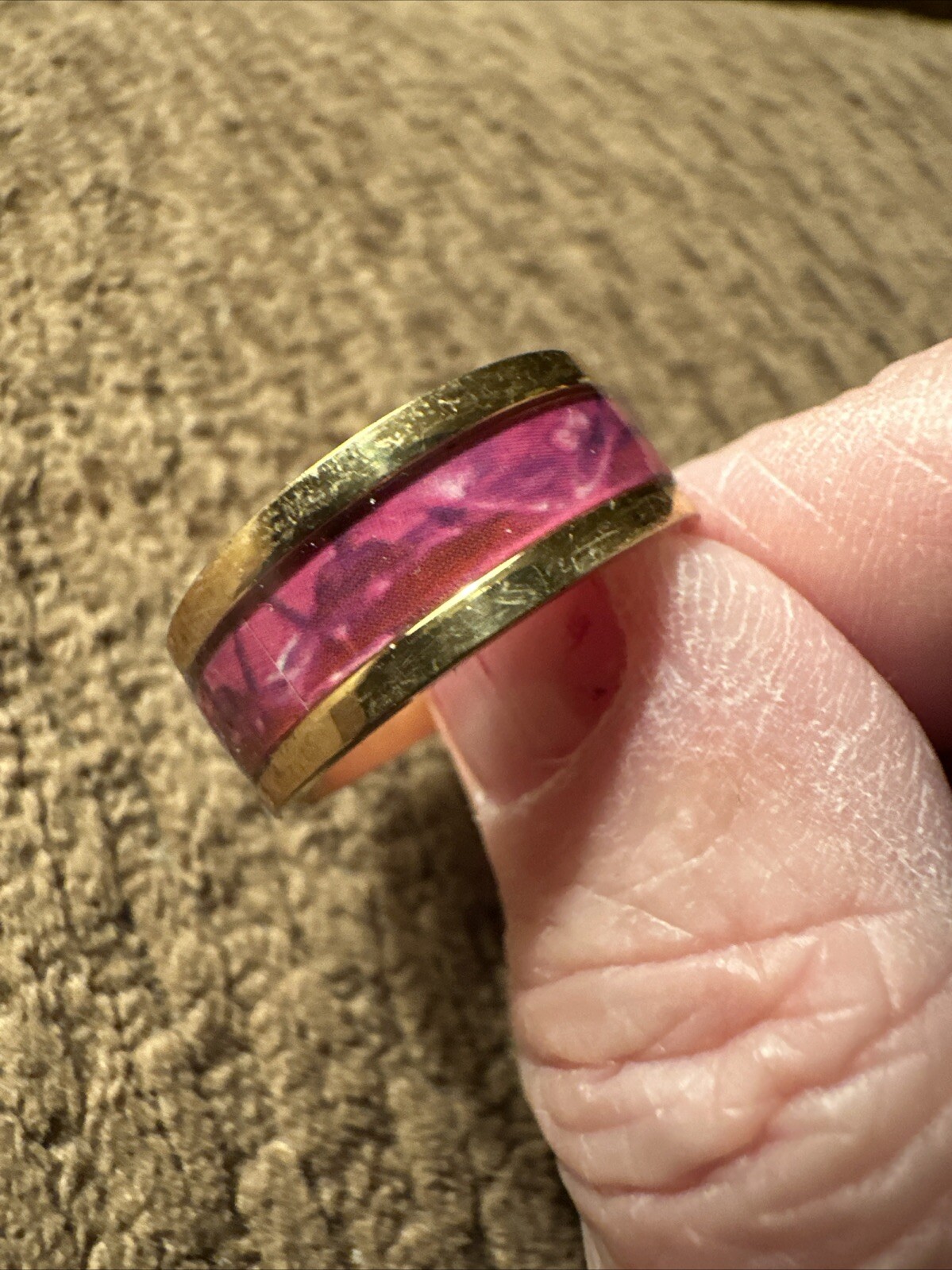 Love This Retro Pink And Blue Stainless Steel Gold Ring In Size 7