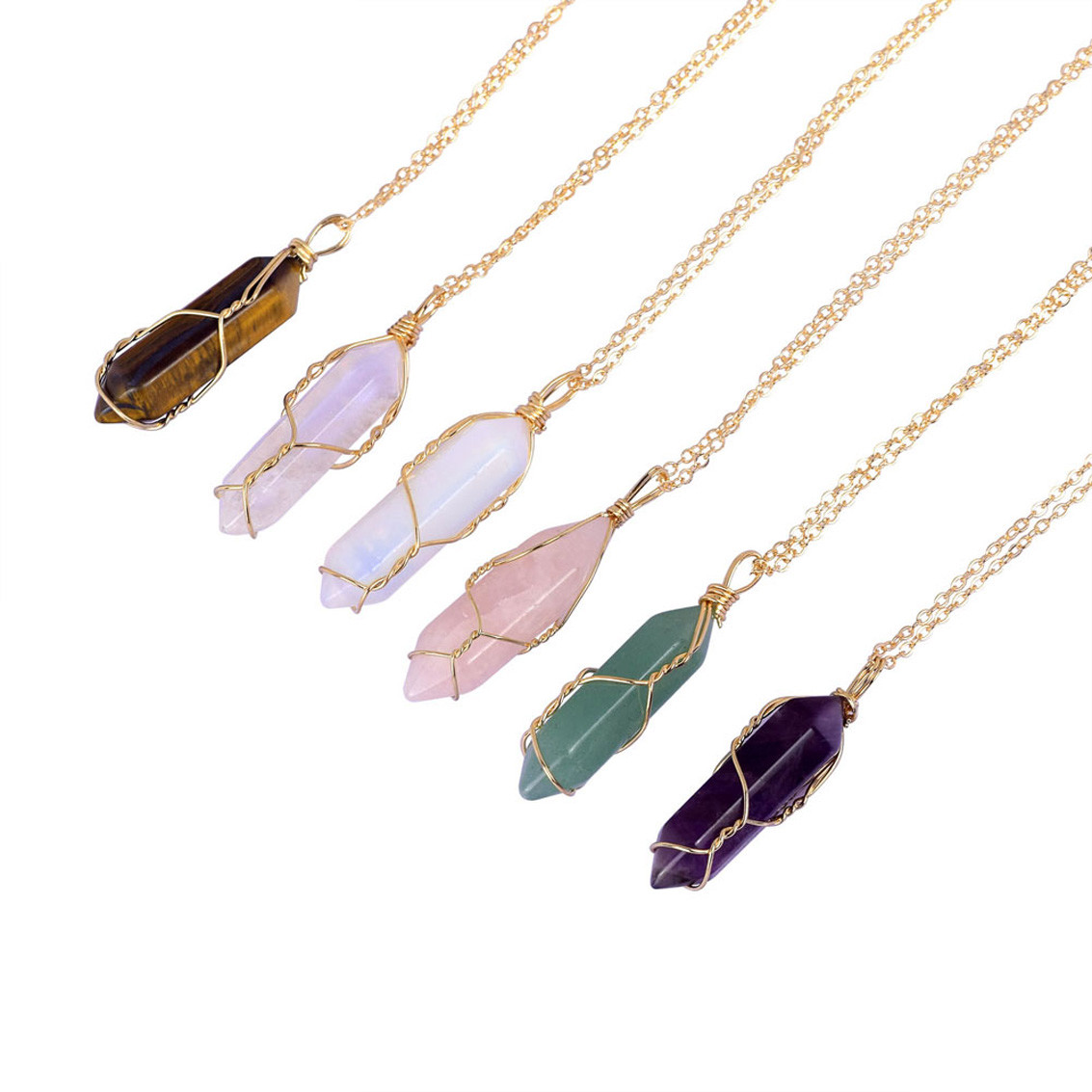 1Pc Hexagonal Stone Pendant Healing Natural Crystal Quartz Chakra Necklace Gifts