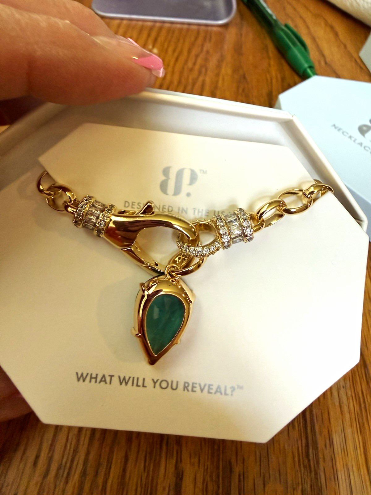 BP OG Gold Plating Lab Paraiba Tourmaline Teardrop Pendant Necklace CZ NK89089
