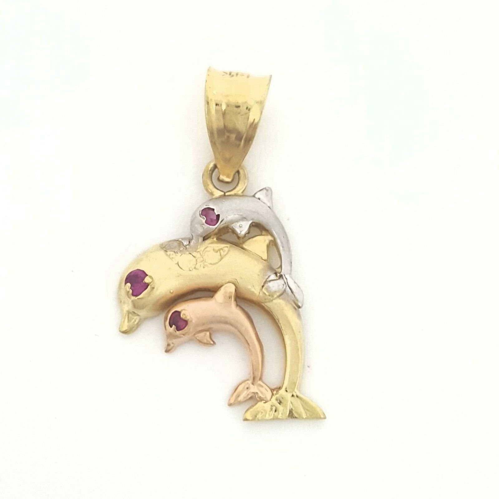 New 14k tri color Gold 3 dolphins Pendant charm gift fine jewelry for her 2.4g