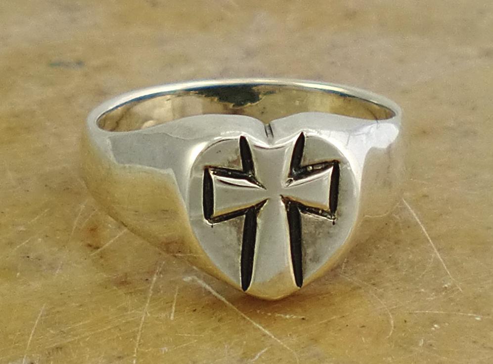 HIGH POLISH STERLING SILVER CROSS in HEART RING size 10 style# r0220