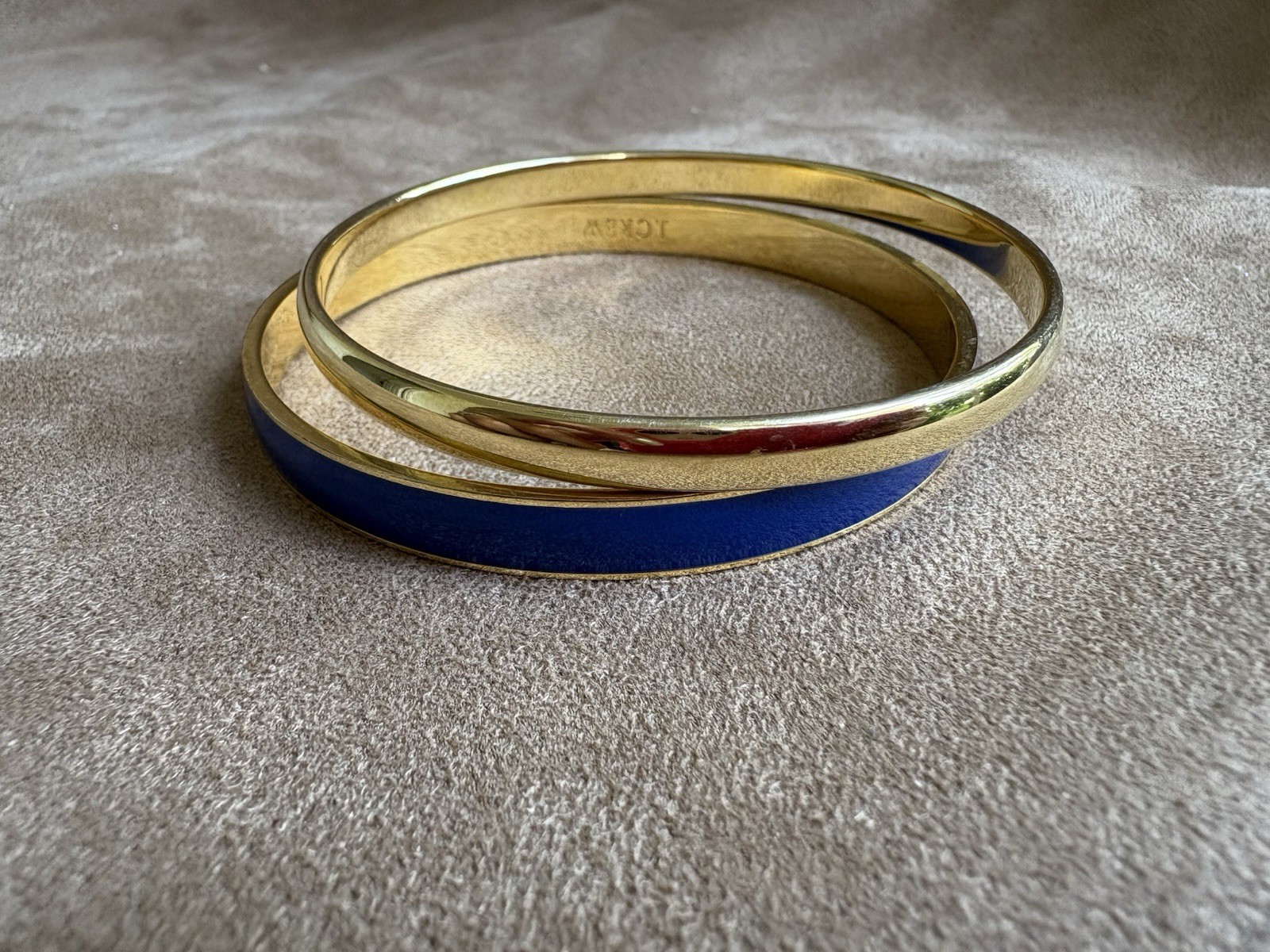 J. Crew Goldtone Lot Of 2 Set Mixed Color Enamel Blue And Gold Bangle Bracelets